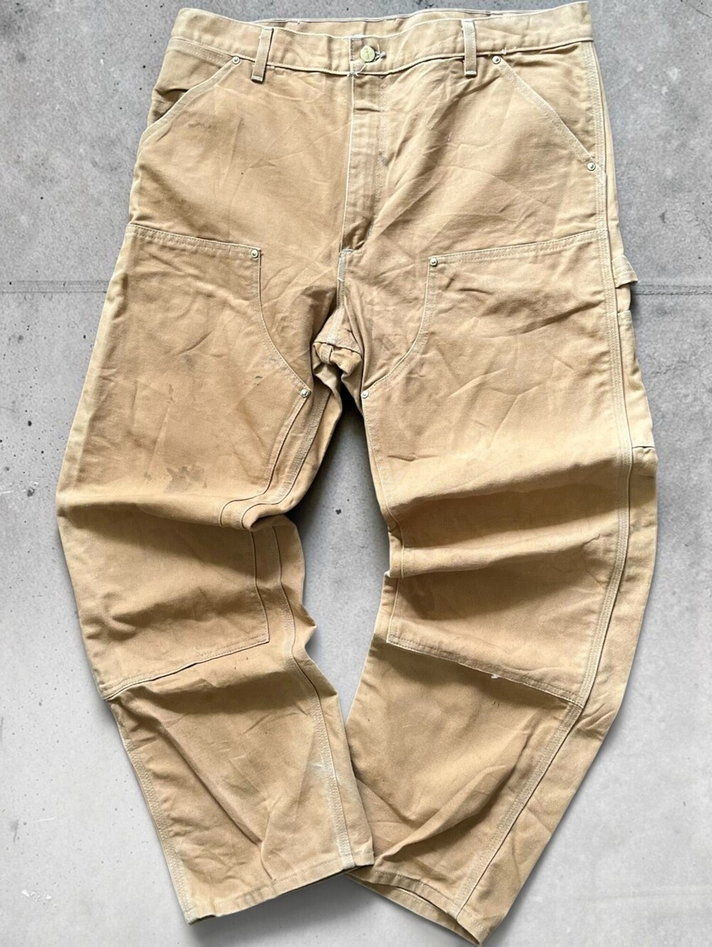 Vintage 90s Carhartt Tan Beige Canvas Double Knee Workwear Pants Size 36W B01BRN
